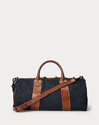 Leather-Trim Indigo Denim Duffel