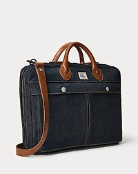 Leather-Trim Indigo Denim Briefcase