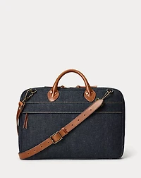 Leather-Trim Indigo Denim Briefcase