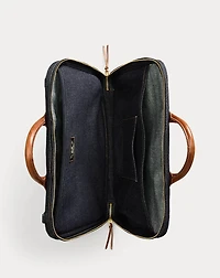 Leather-Trim Indigo Denim Briefcase