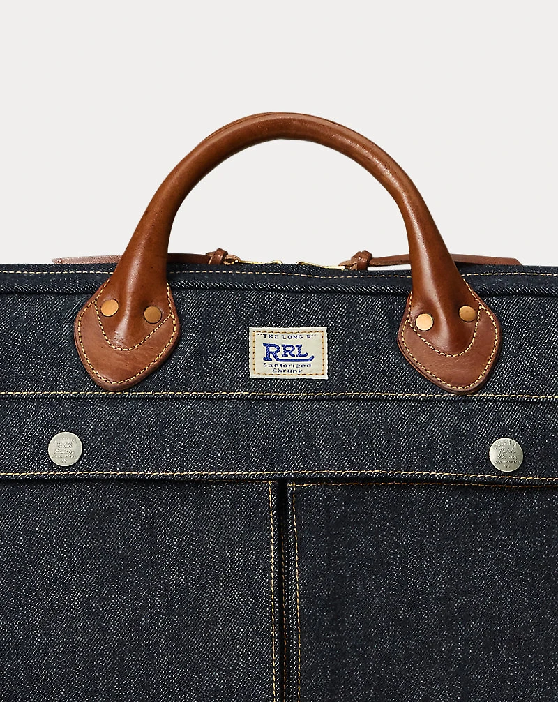 Leather-Trim Indigo Denim Briefcase
