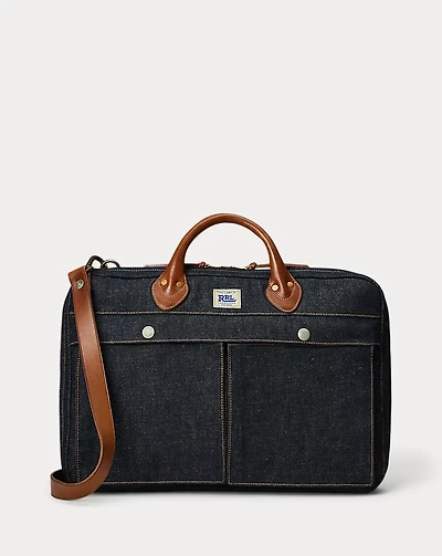 Leather-Trim Indigo Denim Briefcase