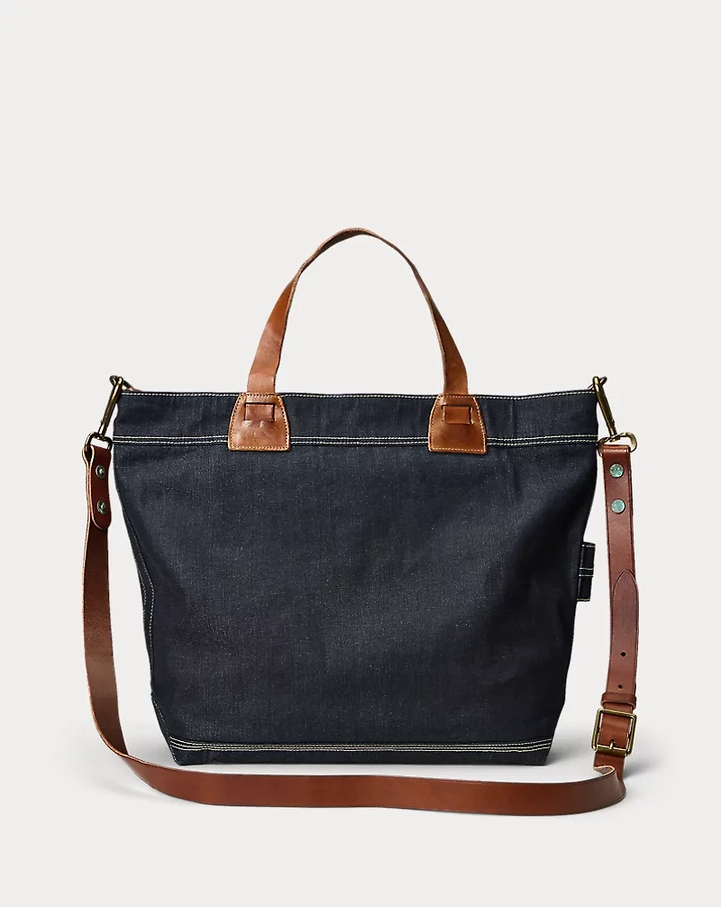 Leather-Trim Indigo Denim Tote