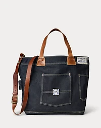 Leather-Trim Indigo Denim Tote