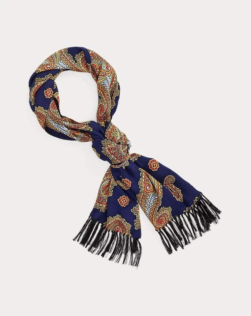 Tasseled Paisley-Print Scarf
