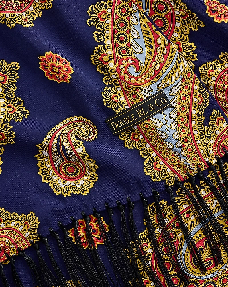 Tasseled Paisley-Print Scarf
