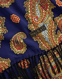 Tasseled Paisley-Print Scarf