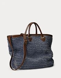 Leather-Trim Handwoven Indigo Tote