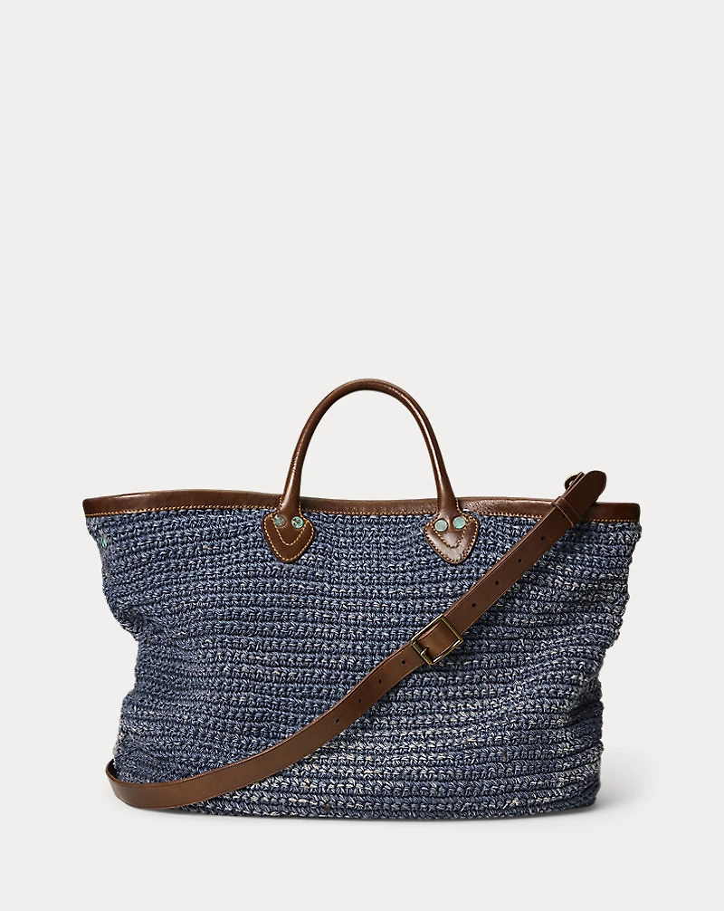 Leather-Trim Handwoven Indigo Tote
