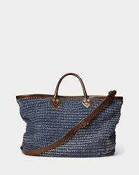 Leather-Trim Handwoven Indigo Tote