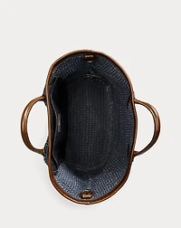 Leather-Trim Handwoven Indigo Tote