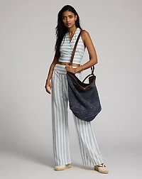 Leather-Trim Handwoven Indigo Tote