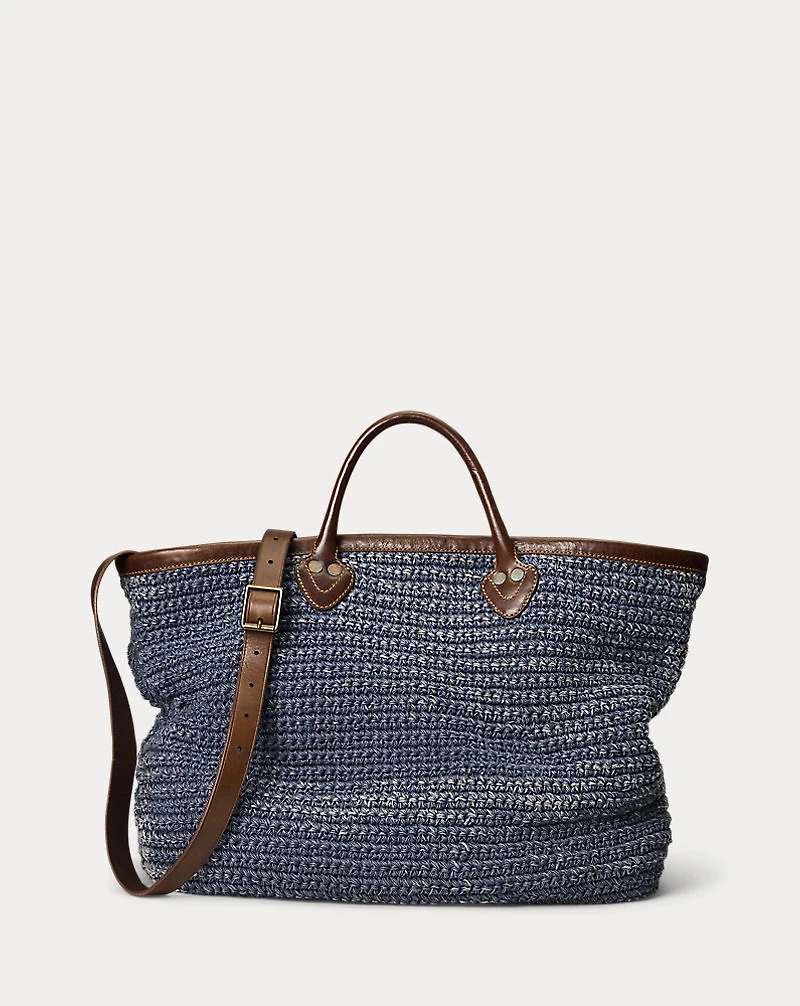 Leather-Trim Handwoven Indigo Tote
