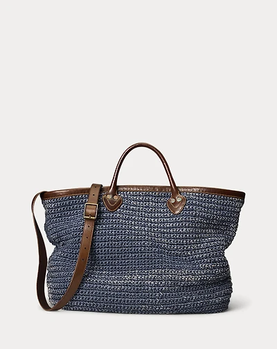 Leather-Trim Handwoven Indigo Tote