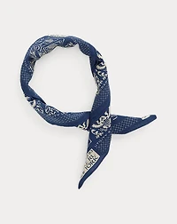 Indigo Floral-Print Cotton Bandanna