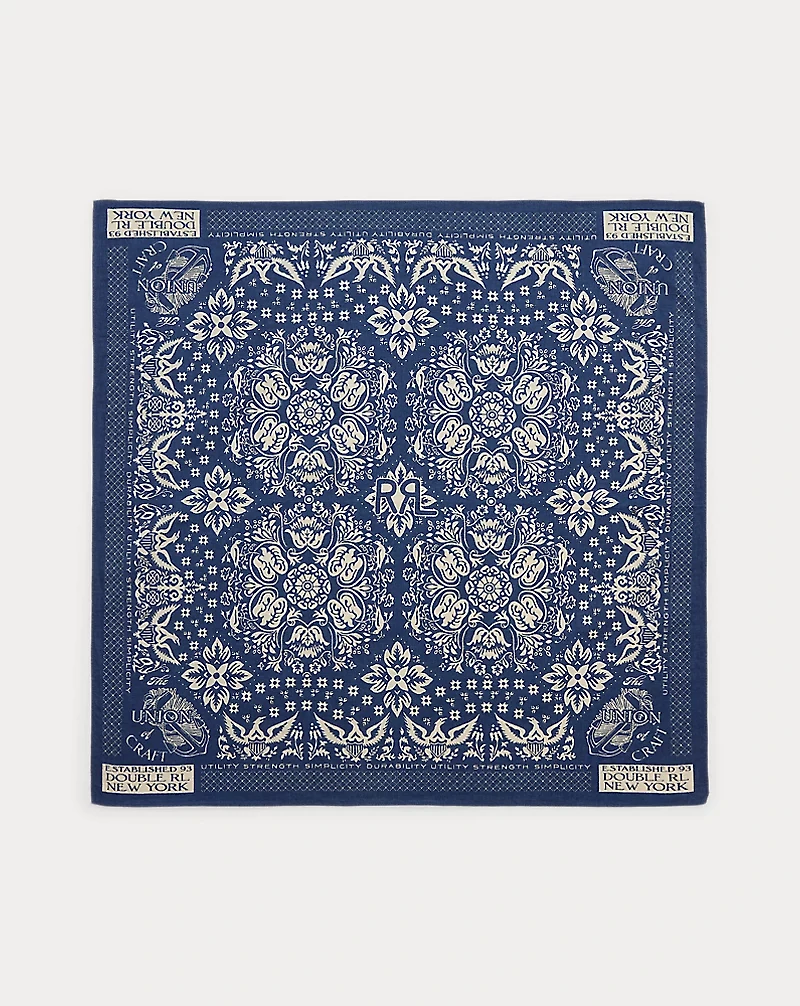 Indigo Floral-Print Cotton Bandanna