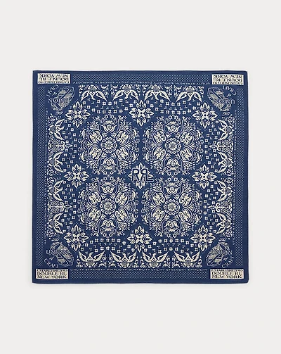 Indigo Floral-Print Cotton Bandanna