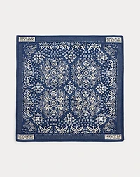 Indigo Floral-Print Cotton Bandanna