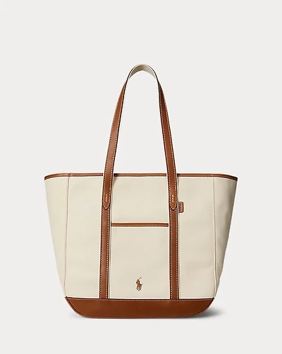Leather-Trim Canvas Medium Shopper Tote