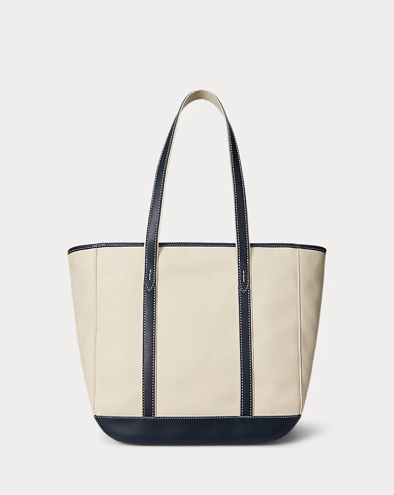 Leather-Trim Canvas Medium Shopper Tote