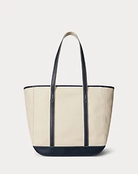 Leather-Trim Canvas Medium Shopper Tote