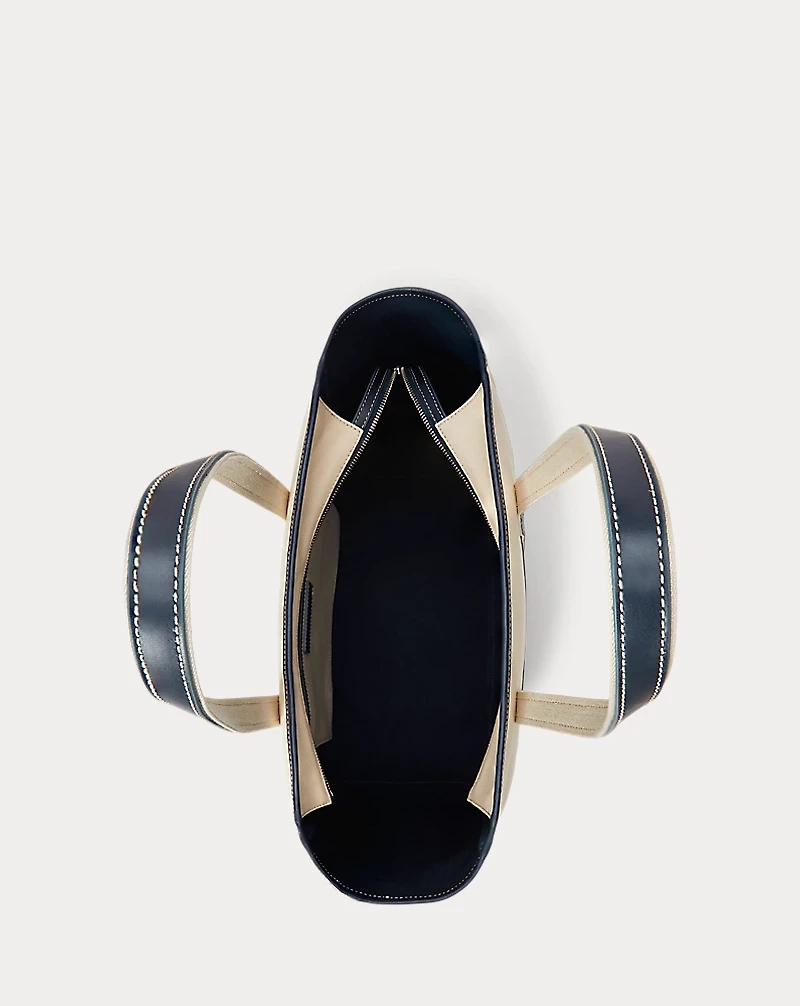 Leather-Trim Canvas Medium Shopper Tote