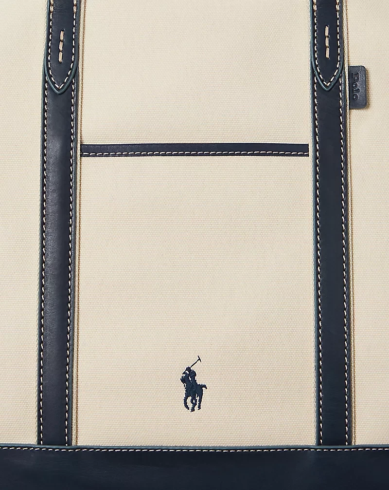 Leather-Trim Canvas Medium Shopper Tote