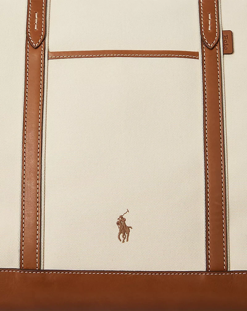 Leather-Trim Canvas Large Shopper Tote