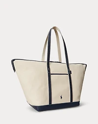Leather-Trim Canvas Large Shopper Tote