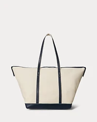 Leather-Trim Canvas Large Shopper Tote