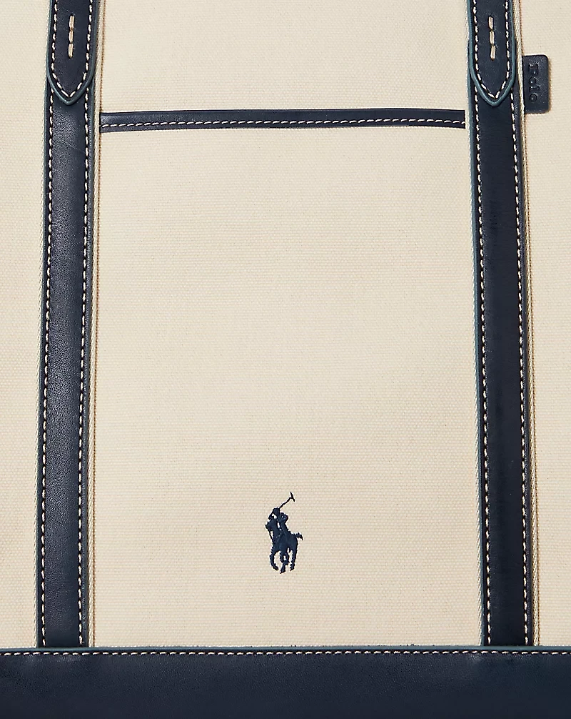 Leather-Trim Canvas Large Shopper Tote