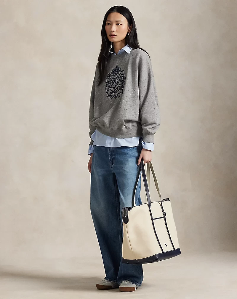 Leather-Trim Canvas Large Shopper Tote