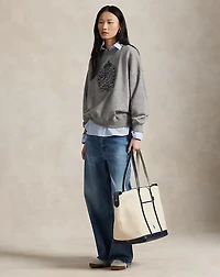 Leather-Trim Canvas Large Shopper Tote