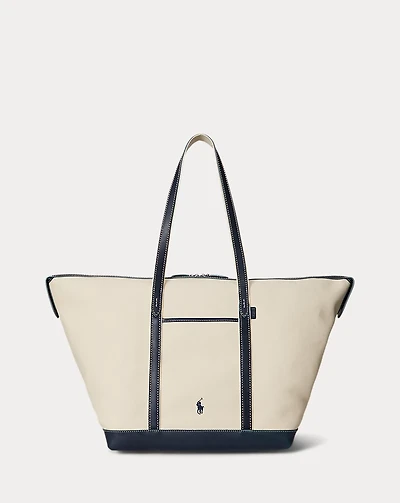 Leather-Trim Canvas Large Shopper Tote