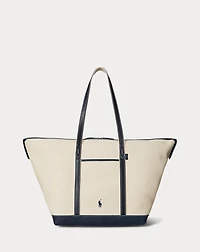 Leather-Trim Canvas Large Shopper Tote