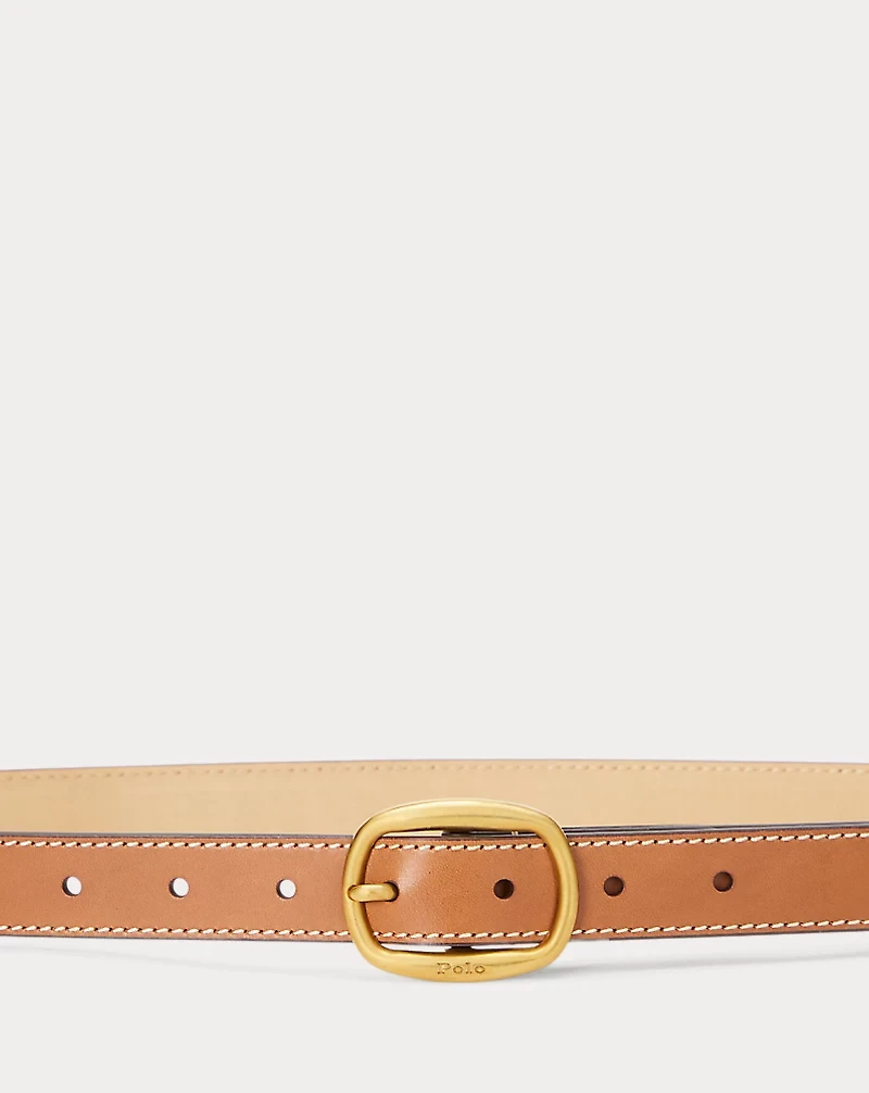 Oval-Buckle Skinny Leather Belt