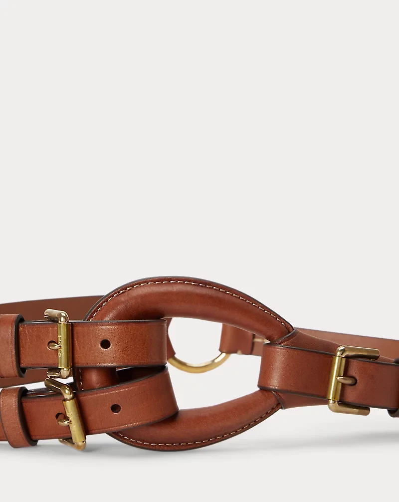 Triple-Buckle Equestrian Leather Belt