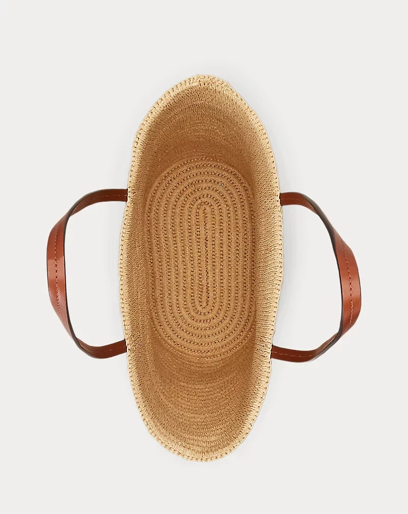 Leather-Trim Straw Large Brie Tote Bag