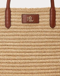 Leather-Trim Straw Large Brie Tote Bag