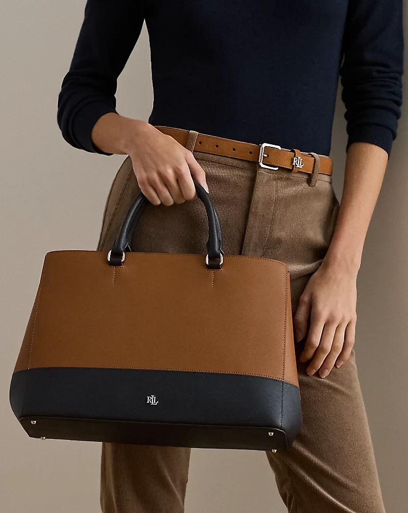 Striped Leather Large Hanna Satchel