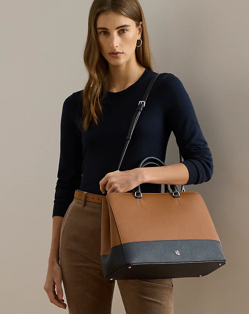 Striped Leather Large Hanna Satchel
