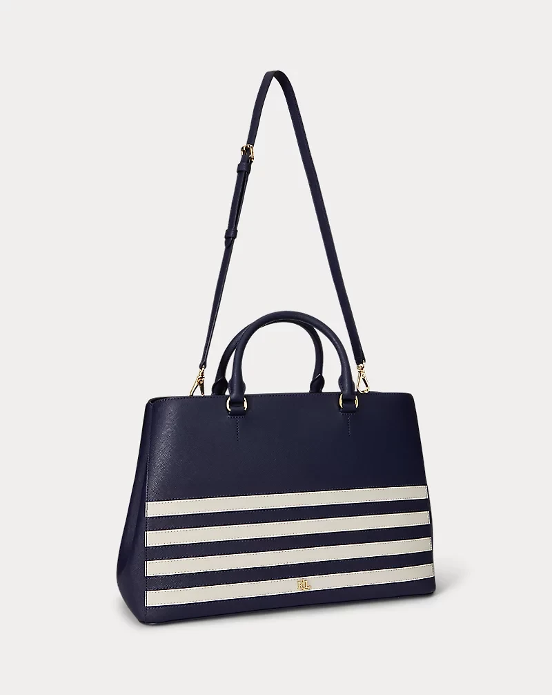 Striped Leather Large Hanna Satchel