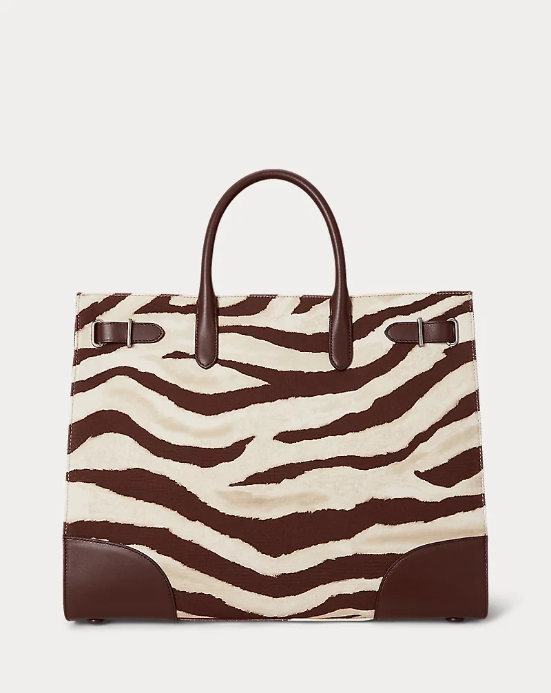 Zebra-Print Canvas Large Devyn Tote Bag