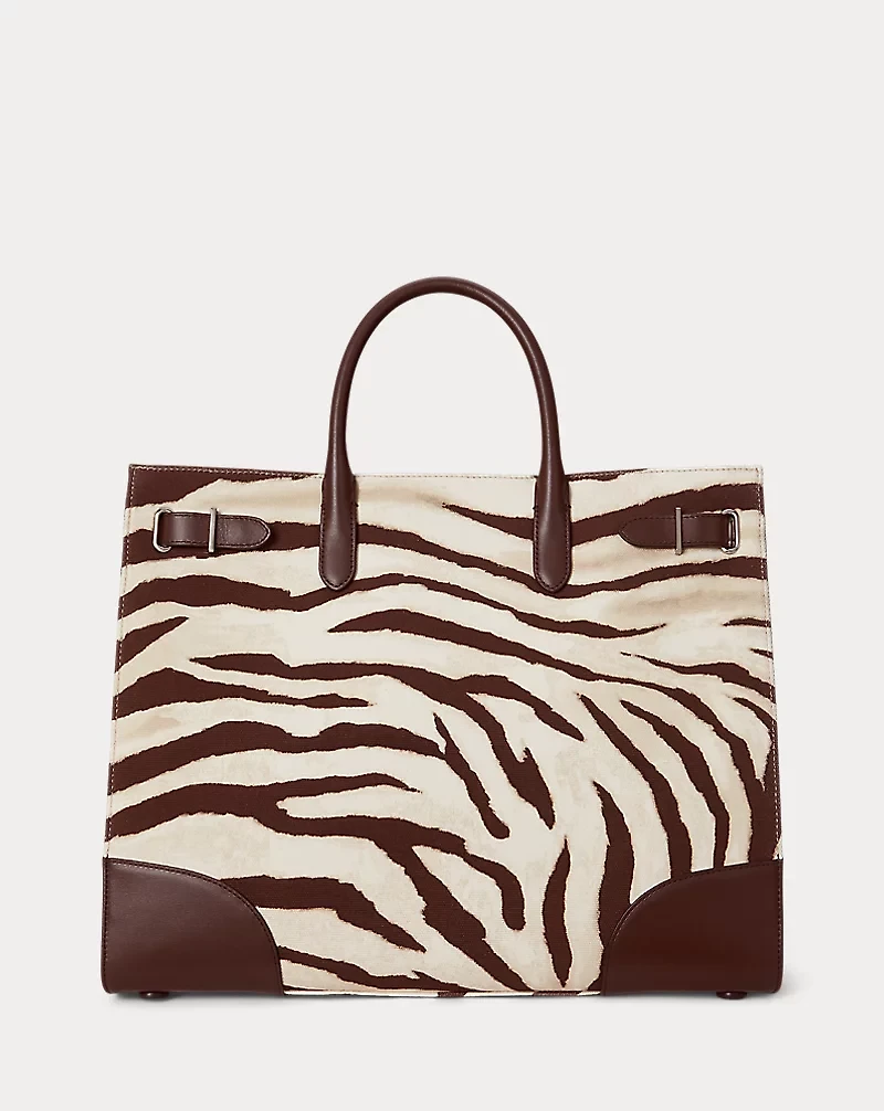 Zebra-Print Canvas Large Devyn Tote Bag
