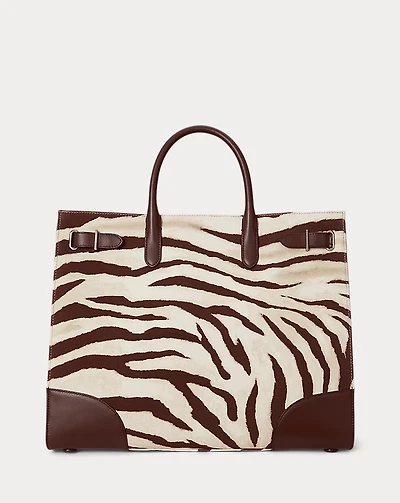 Zebra-Print Canvas Large Devyn Tote Bag