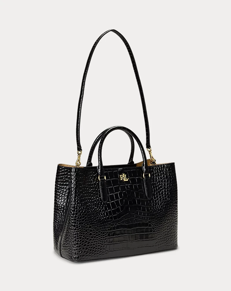 Embossed Leather Large Marcy Satchel