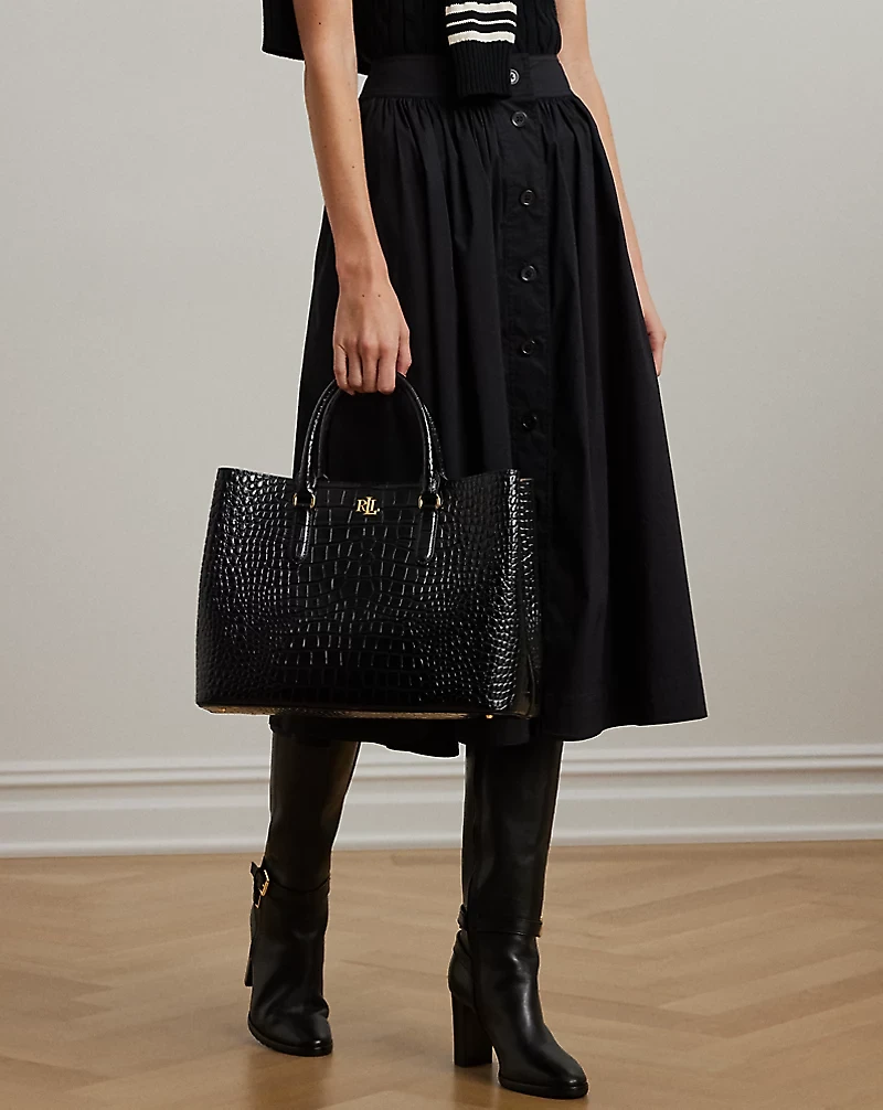 Embossed Leather Large Marcy Satchel