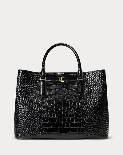 Embossed Leather Large Marcy Satchel