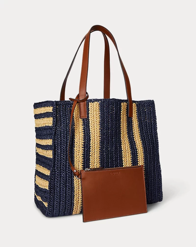 Striped Woven Straw Large Wilow Tote Bag