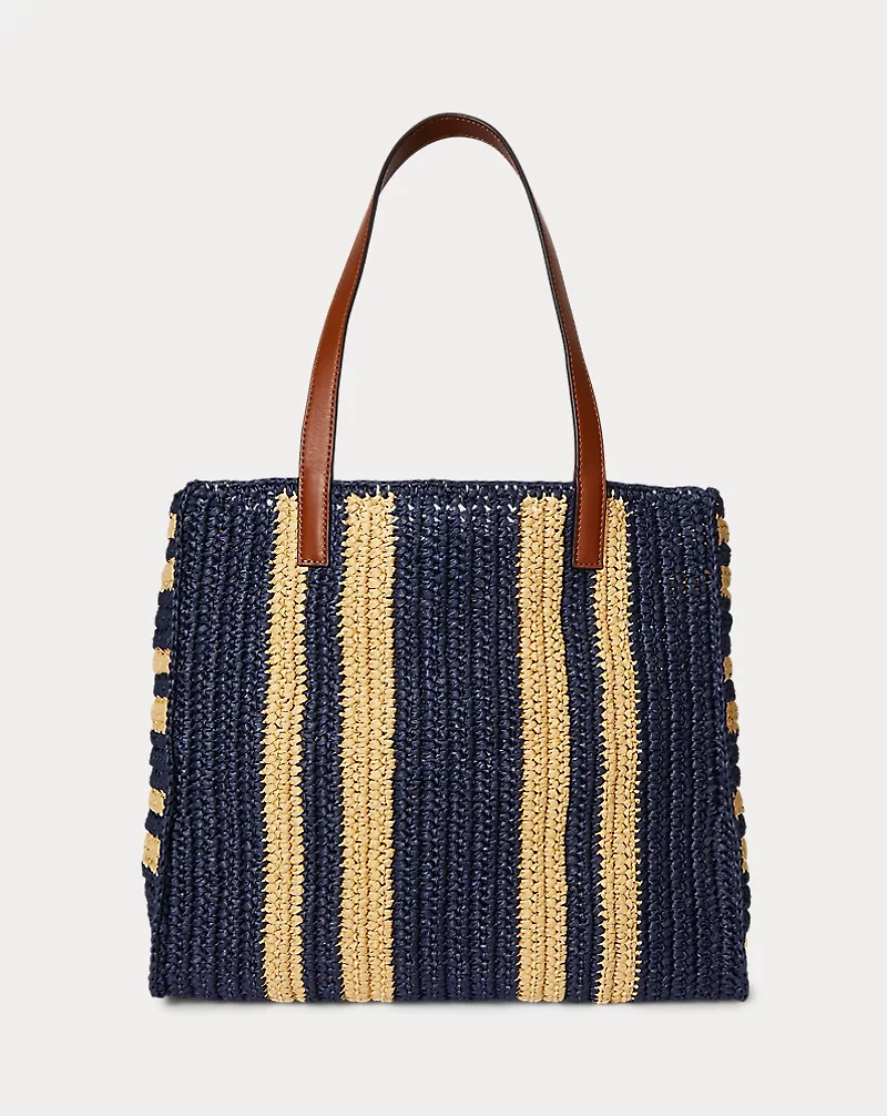 Striped Woven Straw Large Wilow Tote Bag